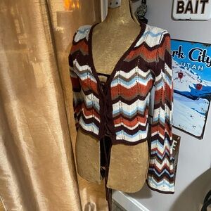 Lelis collection cropped lace up knit sweater with flare sleeves